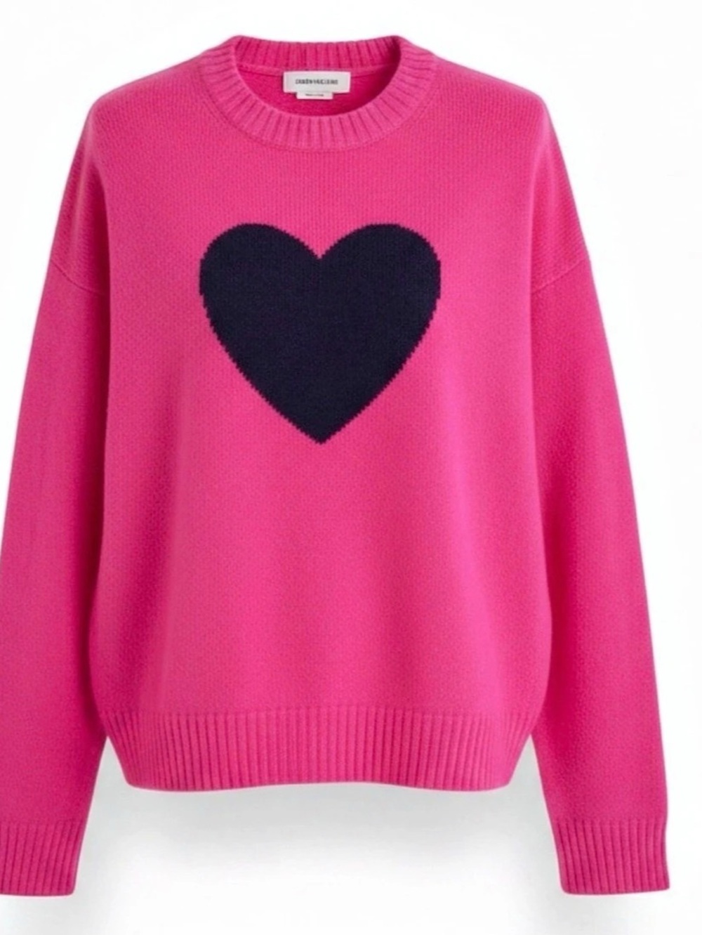 NEW Zadig & Voltaire Style Pink Knit Heart Crewneck Sweater size Small